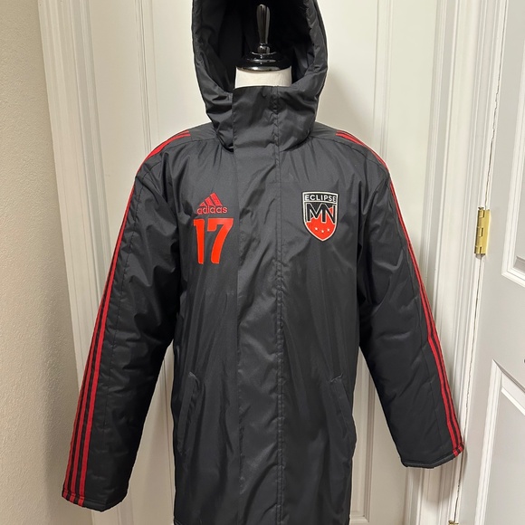 Adidas Long Stadium Sports Soccer Winter Coat Jacket Black Unisex X-Small - Picture 7 of 16